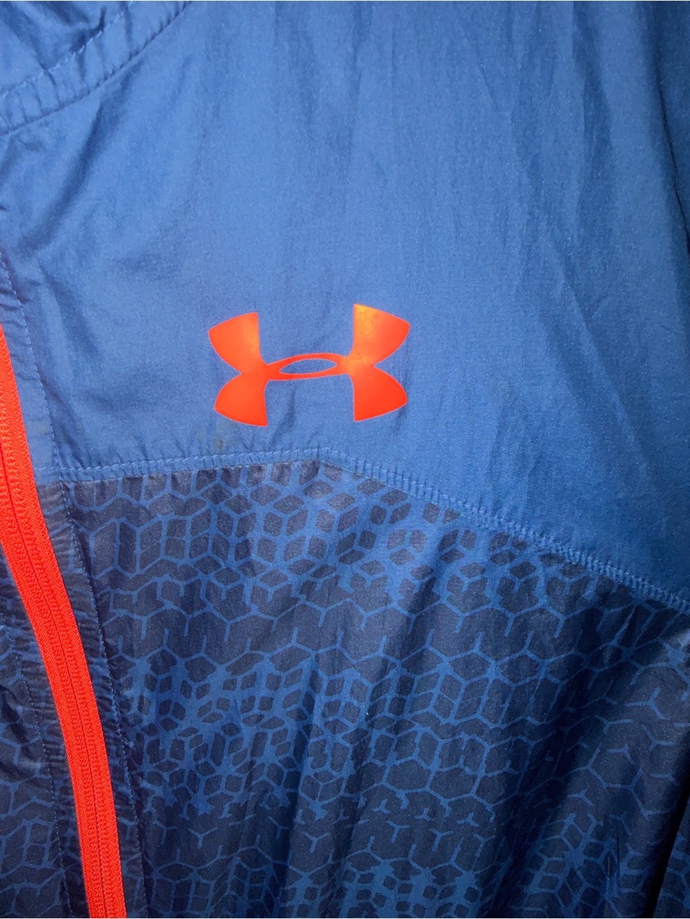 Under Armour Navy Blue Rain Jacket with Bright Orange Trim - Picture 4 of 5
